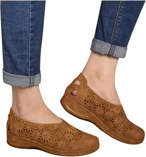 Sandals for Women Girls Retro Thong Sandals Wedge Sandals Round Toe Comfy Shoes Premium Orthopedic Breathable Hollow Comfortable Sandals,Brown,US9/EU41
