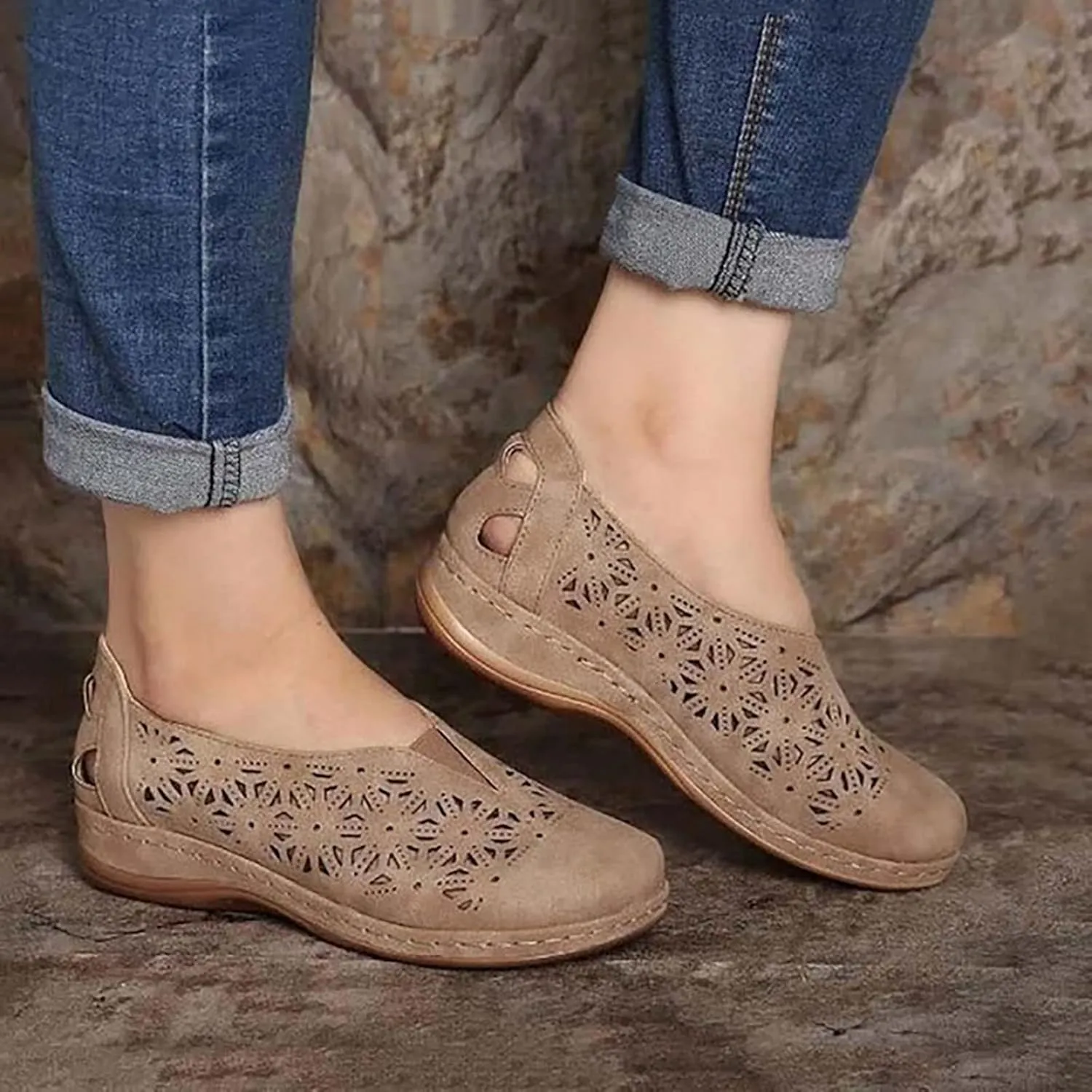 Sandals for Women Girls Retro Thong Sandals Wedge Sandals Round Toe Comfy Shoes Premium Orthopedic Breathable Hollow Comfortable Sandals,Brown,US9/EU41
