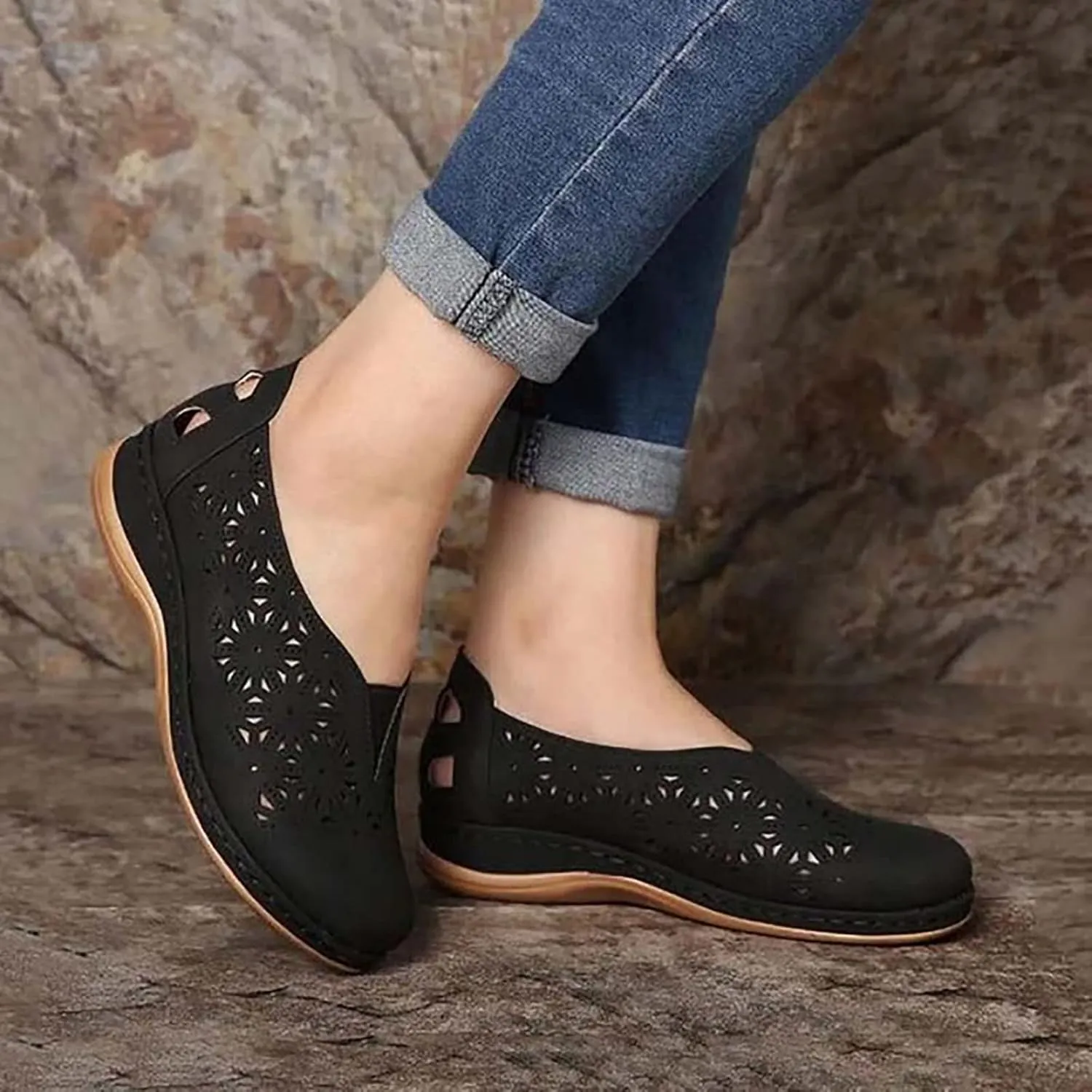 Sandals for Women Girls Retro Thong Sandals Wedge Sandals Round Toe Comfy Shoes Premium Orthopedic Breathable Hollow Comfortable Sandals,Brown,US9/EU41