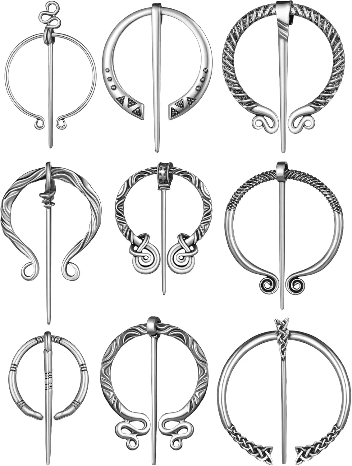 Sasylvia 9 Pcs Medieval Cloak Pin Vintage Viking Brooch Celtic Shawl Scarf Cloak Clasp for Women Clothes Costume Accessory