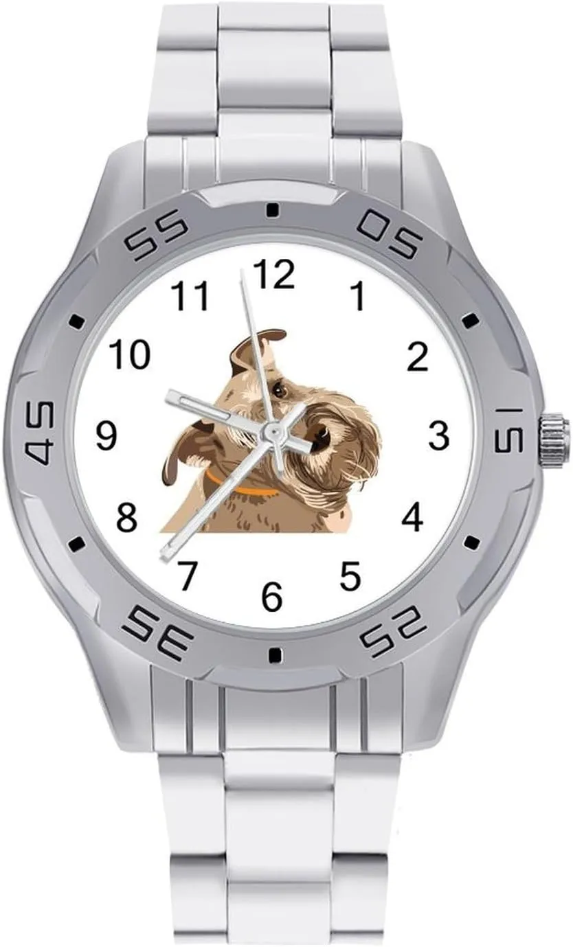 Schnauzer Dog Stainless Steel Metal Strap Simple Business Watches for Men Easy Reader Work Casual Watch
