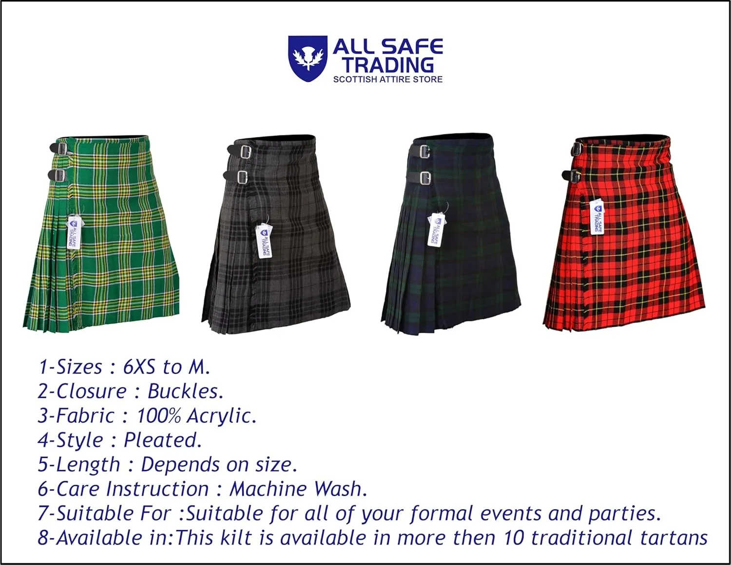 Scottish Traditional Tartan Kilt for Kids, Boys and Girls Toddler Kilts with Ease of Size and Color Selection