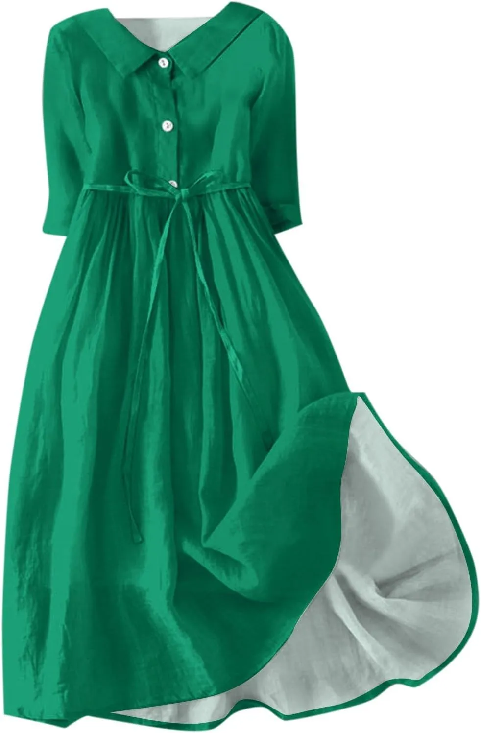 SERYU Womens Floral Summer Dress Boho 3/4 Sleeve Lapel Neck Button A-Line Lace-Up Sundress Vacation Beach Long Dresses