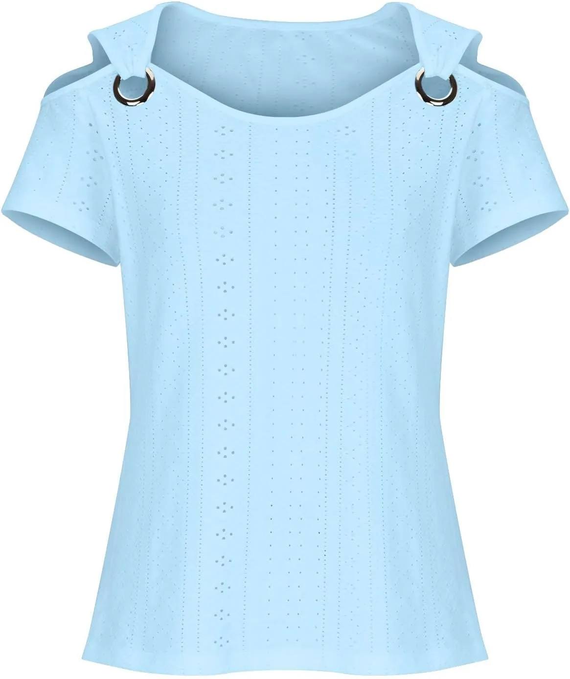 Sexy Cold Sholuder Tops for Women 2025 Summer Hollow Out Eyelet Short Sleeve Blouse Loose V Neck Tshirt Casual Tunics