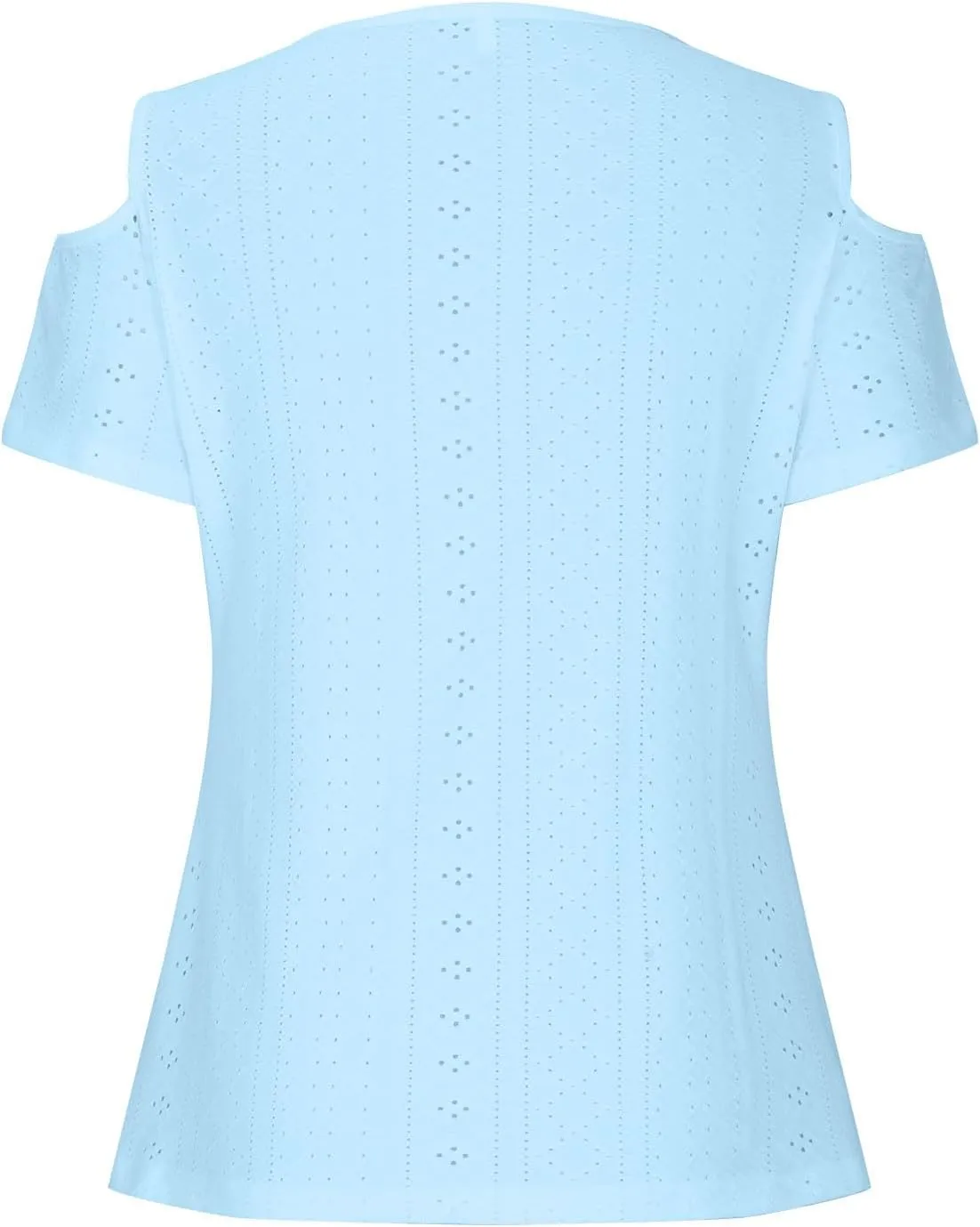 Sexy Cold Sholuder Tops for Women 2025 Summer Hollow Out Eyelet Short Sleeve Blouse Loose V Neck Tshirt Casual Tunics