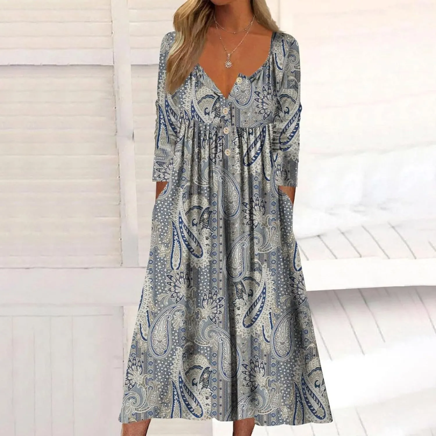 SGASY Plus Size Casual Loose Dresses for Curvy Women 2024 Summer Short Sleeve Shift Flowy Midi Dress with Pockets