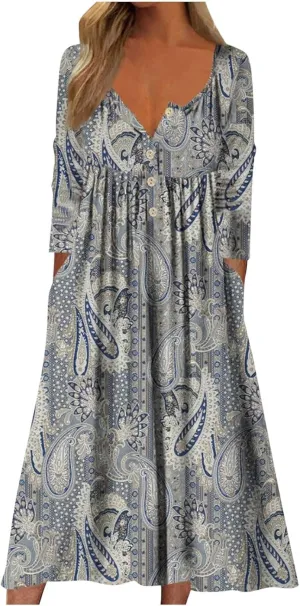 SGASY Plus Size Casual Loose Dresses for Curvy Women 2024 Summer Short Sleeve Shift Flowy Midi Dress with Pockets