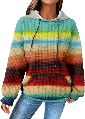 SHAOBGE Hoodies For Women Casual Pullover Waffle Long Sleeve Drawstring Hooded Sweatshirt with Pocket