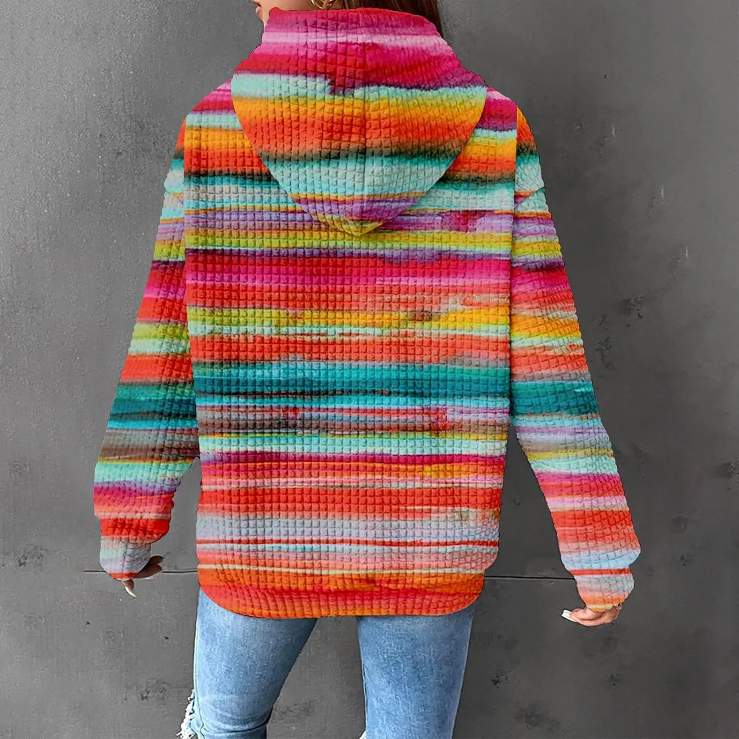 SHAOBGE Hoodies For Women Casual Pullover Waffle Long Sleeve Drawstring Hooded Sweatshirt with Pocket