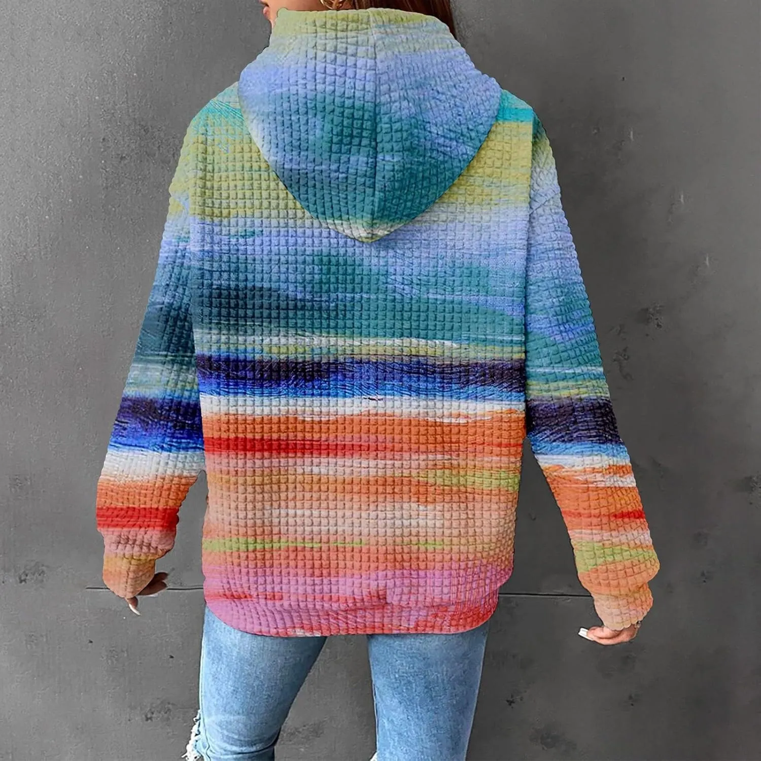 SHAOBGE Hoodies For Women Casual Pullover Waffle Long Sleeve Drawstring Hooded Sweatshirt with Pocket