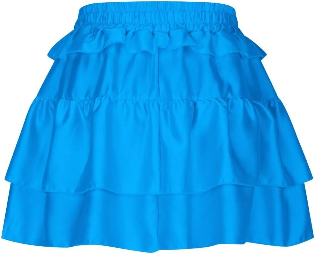 Short Skirts for Women Plaid Mini Skirts Flowy High Waisted Skirts Lace Sexy Skirts Trendy Elastic Tiered Skirt