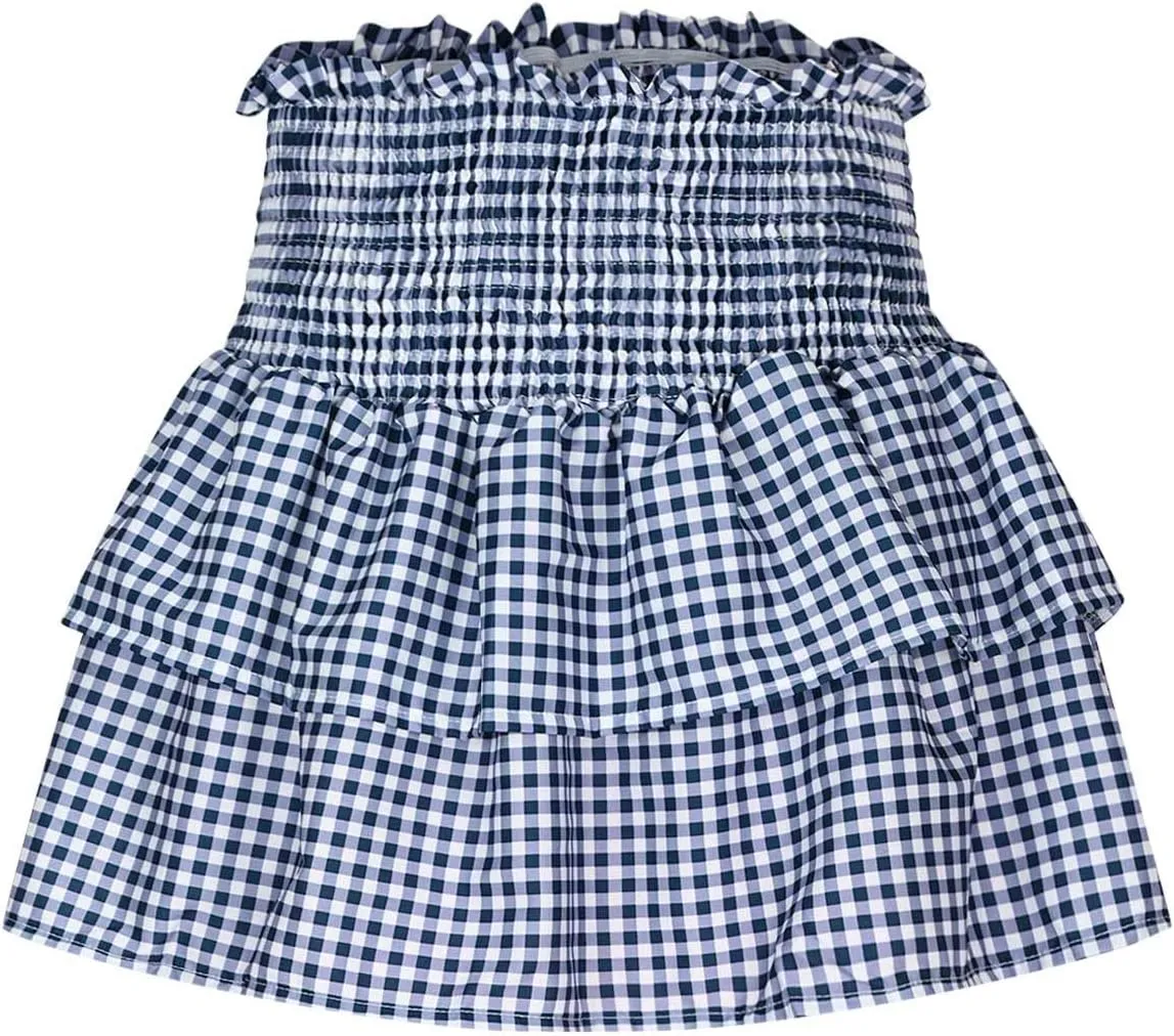 Short Skirts for Women Plaid Mini Skirts Flowy High Waisted Skirts Lace Sexy Skirts Trendy Elastic Tiered Skirt