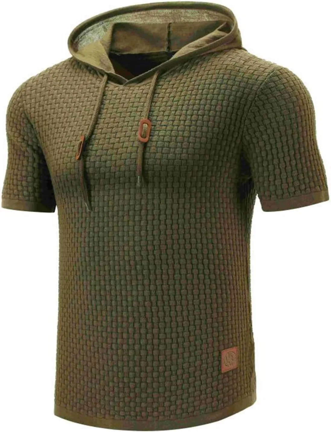 Short Sleeve Waffle Hoodies for Men Knitted Pullover Sweater Breathable Shirts Summer Tops Soft Cmofy Fashion Clothes