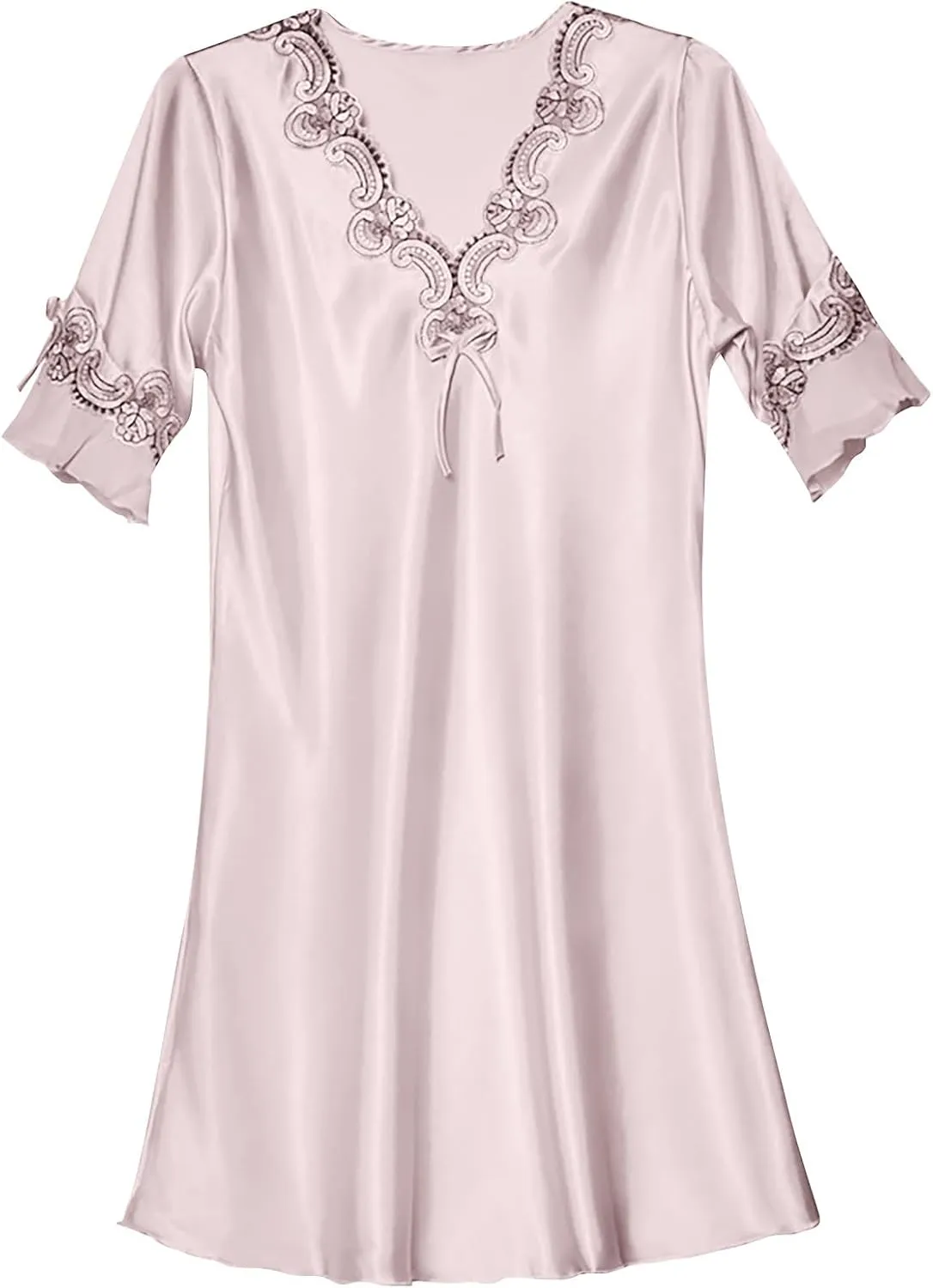 Silk Pajamas for Women Ruffle Half Sleeve Vneck Nightdress Mini Dress 2024 Sexy Satin Sleepwear Nightshirt Sleepdress