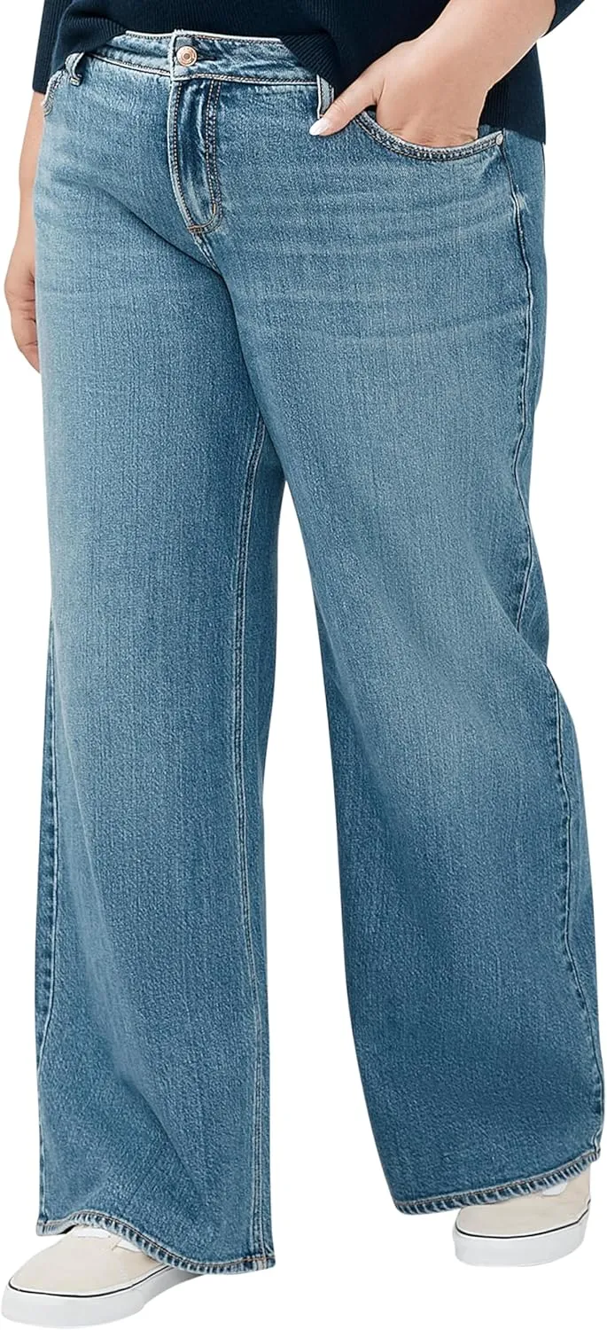 Silver Jeans Co. Women's Plus Size Suki Mid Rise Curvy Fit Wide Leg Jeans