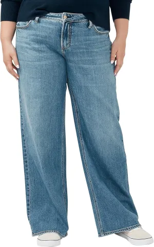 Silver Jeans Co. Women's Plus Size Suki Mid Rise Curvy Fit Wide Leg Jeans