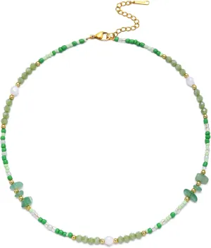 S.J JEWELRY Beaded Necklaces for Women Colorful Seed Bead Necklace Boho Necklaces for Women Beach Necklaces Summer Necklace Choker for Women Stainless Steel 18K Gold Plated