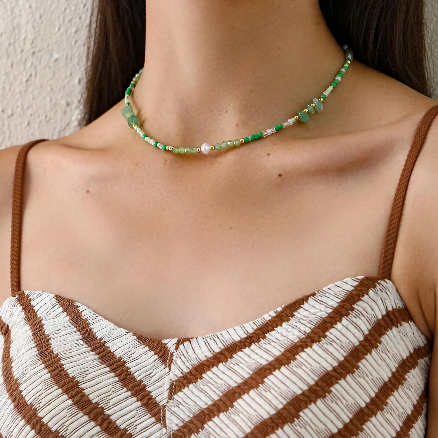 S.J JEWELRY Beaded Necklaces for Women Colorful Seed Bead Necklace Boho Necklaces for Women Beach Necklaces Summer Necklace Choker for Women Stainless Steel 18K Gold Plated