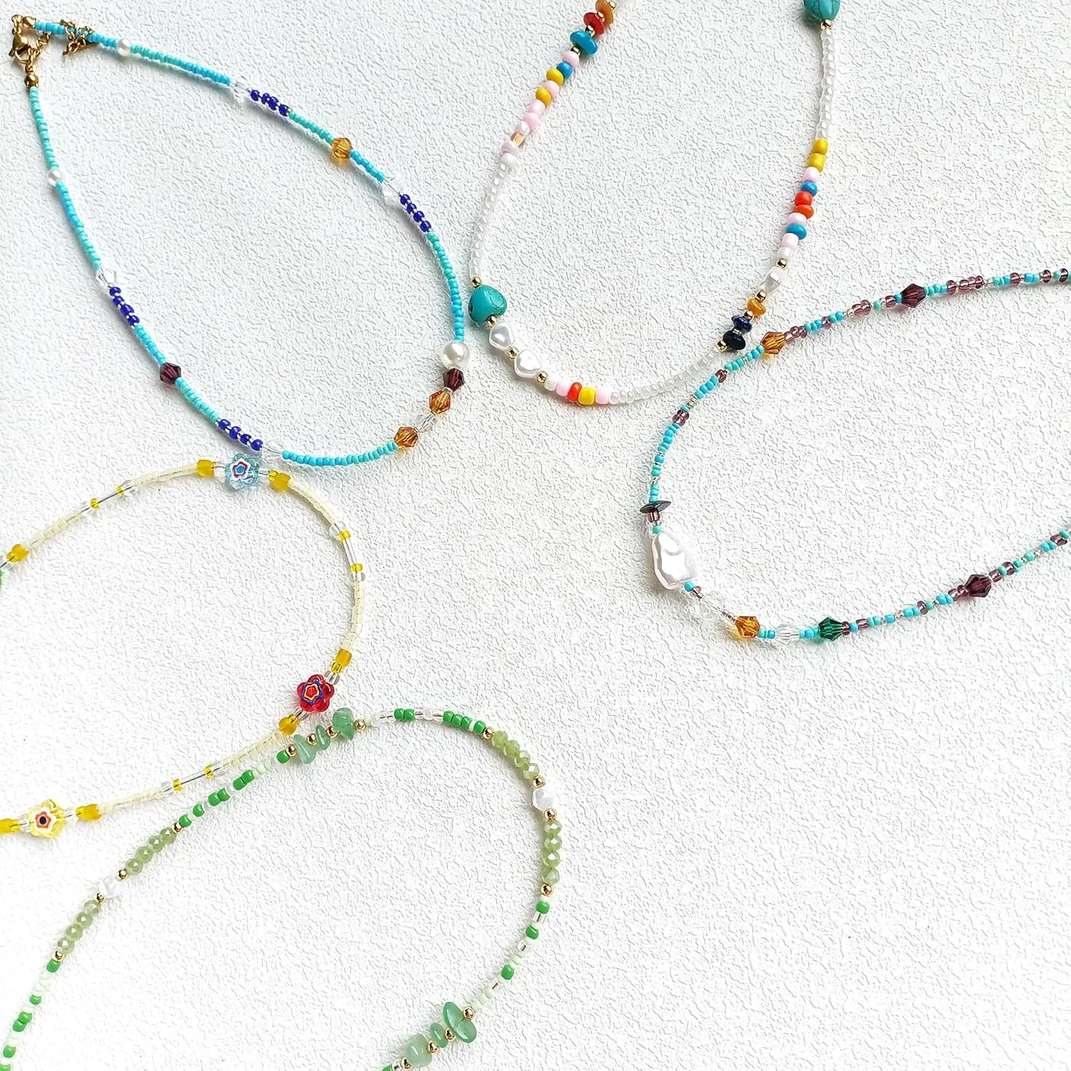 S.J JEWELRY Beaded Necklaces for Women Colorful Seed Bead Necklace Boho Necklaces for Women Beach Necklaces Summer Necklace Choker for Women Stainless Steel 18K Gold Plated