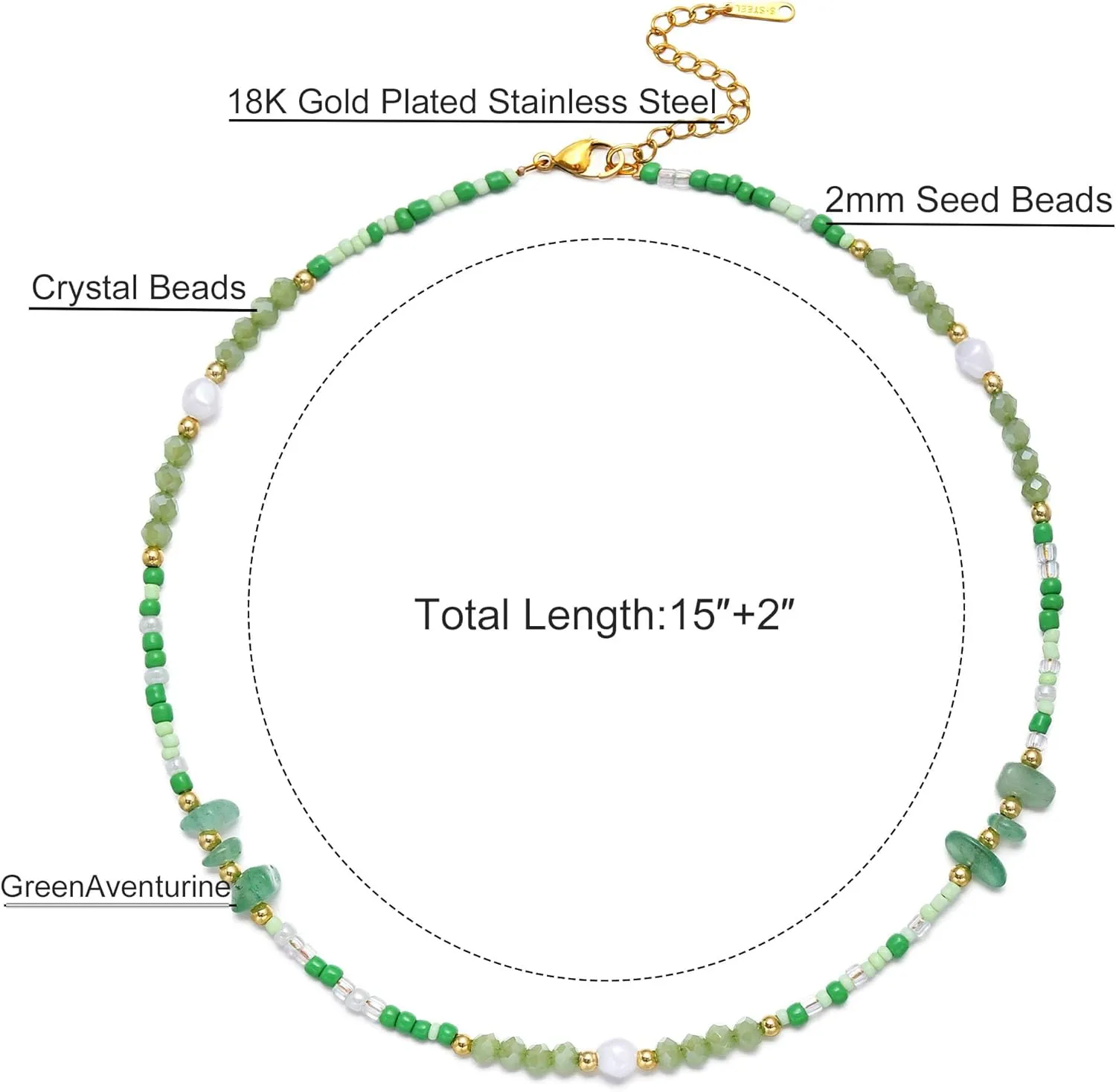 S.J JEWELRY Beaded Necklaces for Women Colorful Seed Bead Necklace Boho Necklaces for Women Beach Necklaces Summer Necklace Choker for Women Stainless Steel 18K Gold Plated