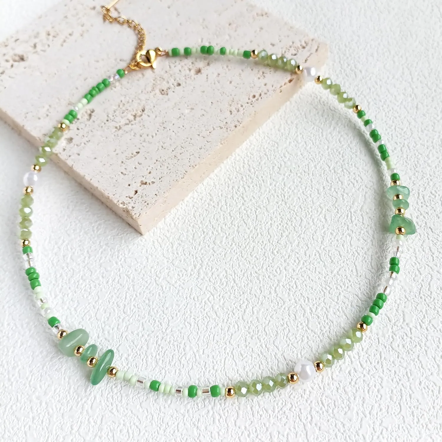 S.J JEWELRY Beaded Necklaces for Women Colorful Seed Bead Necklace Boho Necklaces for Women Beach Necklaces Summer Necklace Choker for Women Stainless Steel 18K Gold Plated