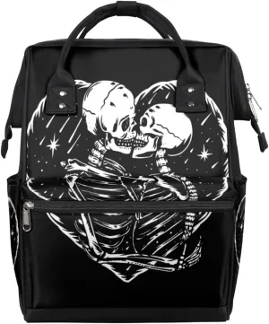 Skeleton Skull Love Kiss Diaper Bag Tote Large Capacity Waterproof with Adjustable Shoulder Strap and Pram Straps Mommy Bag for Hospital Beach Weekender Travel