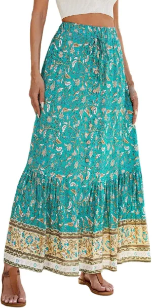 Skirts for Women Boho High Waisted Flowy Drawstring Ruched Casual Skirt Elastic Waist Elegant Patchwork Beach Skorts