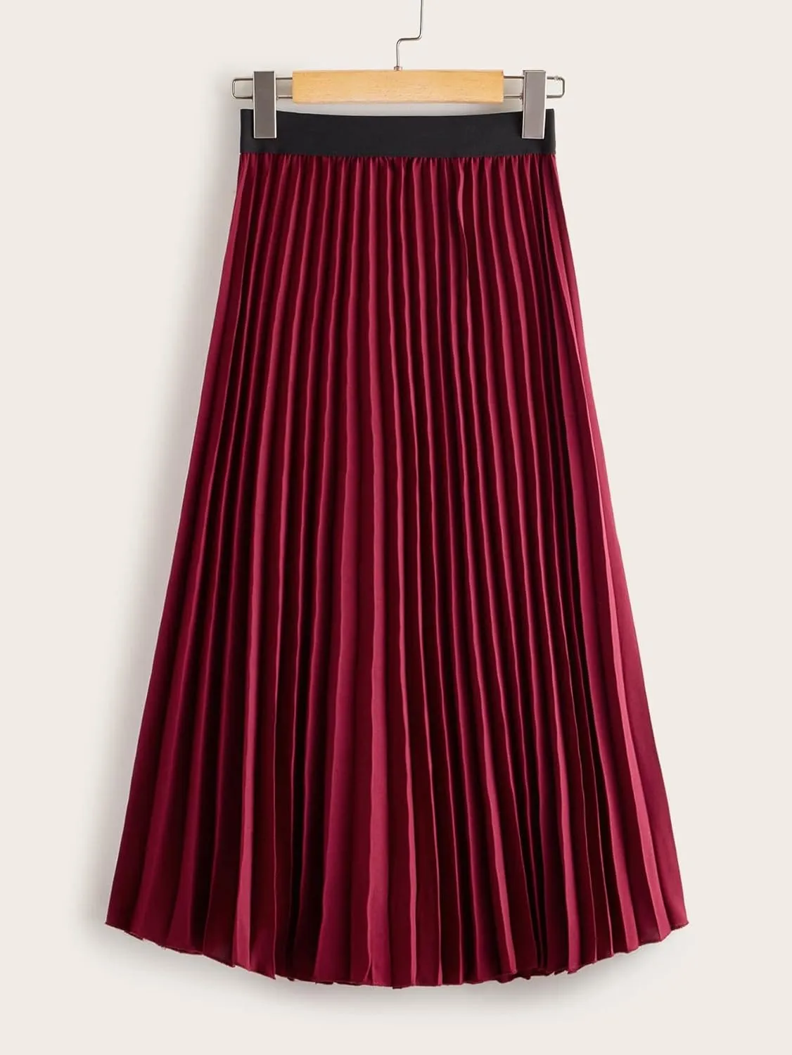 Skirts for Women Skirts Women's Skirts Elastic Waist Pleated Midi Skirt Skirts (Color : Burgundy, Size : X-Large)