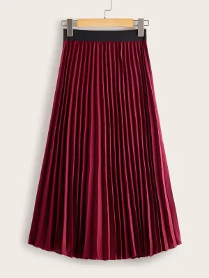 Skirts for Women Skirts Women's Skirts Elastic Waist Pleated Midi Skirt Skirts (Color : Burgundy, Size : X-Large)