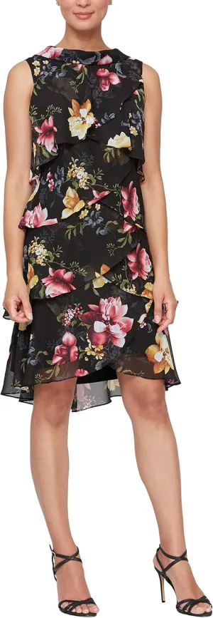 S.L. Fashions Women's Tiered Cocktail Party Dress, Wedding Guest Gown (Petite and Regular Sizes)