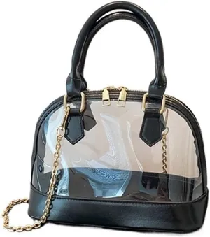 Small Clear Jelly Bags Top Handle Shoulder Crossbody Bags PVC Handbags Purses Satchel(Black)