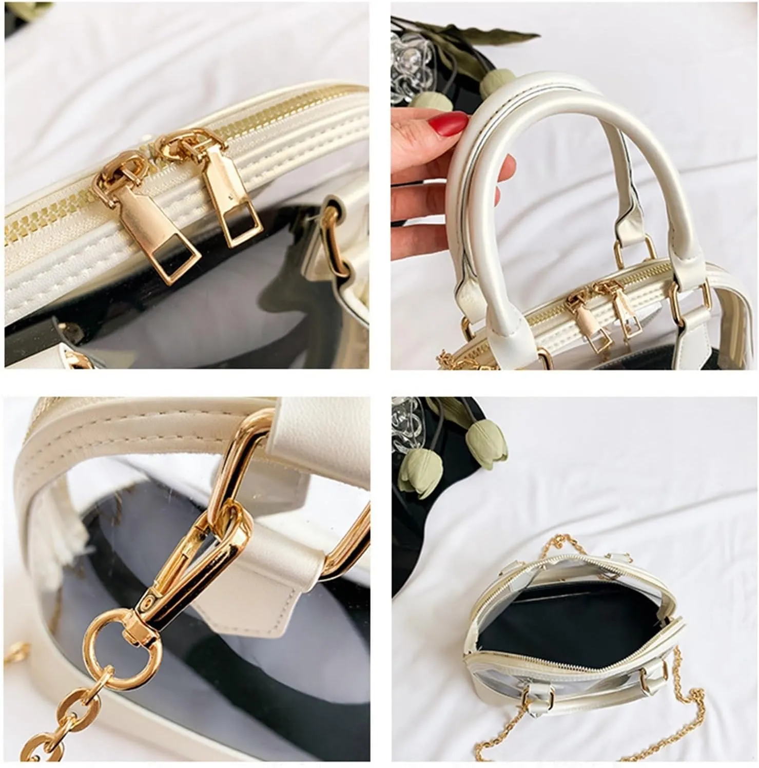 Small Clear Jelly Bags Top Handle Shoulder Crossbody Bags PVC Handbags Purses Satchel(Black)