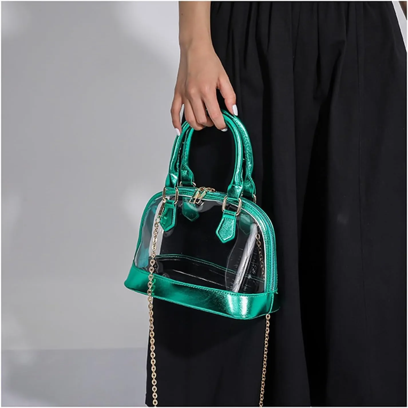 Small Clear Jelly Bags Top Handle Shoulder Crossbody Bags PVC Handbags Purses Satchel(Green)