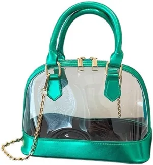 Small Clear Jelly Bags Top Handle Shoulder Crossbody Bags PVC Handbags Purses Satchel(Green)
