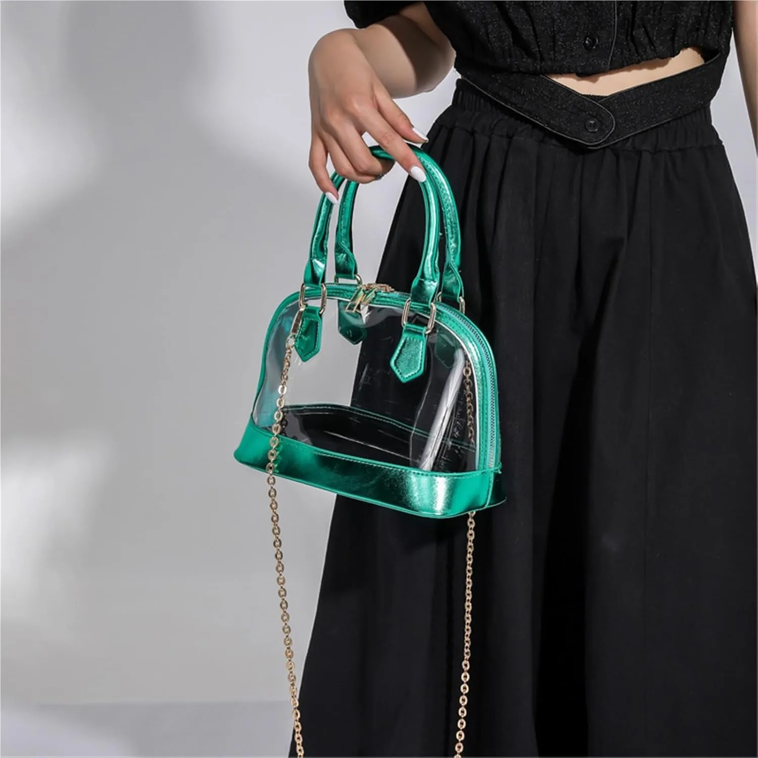 Small Clear Jelly Bags Top Handle Shoulder Crossbody Bags PVC Handbags Purses Satchel(Green)