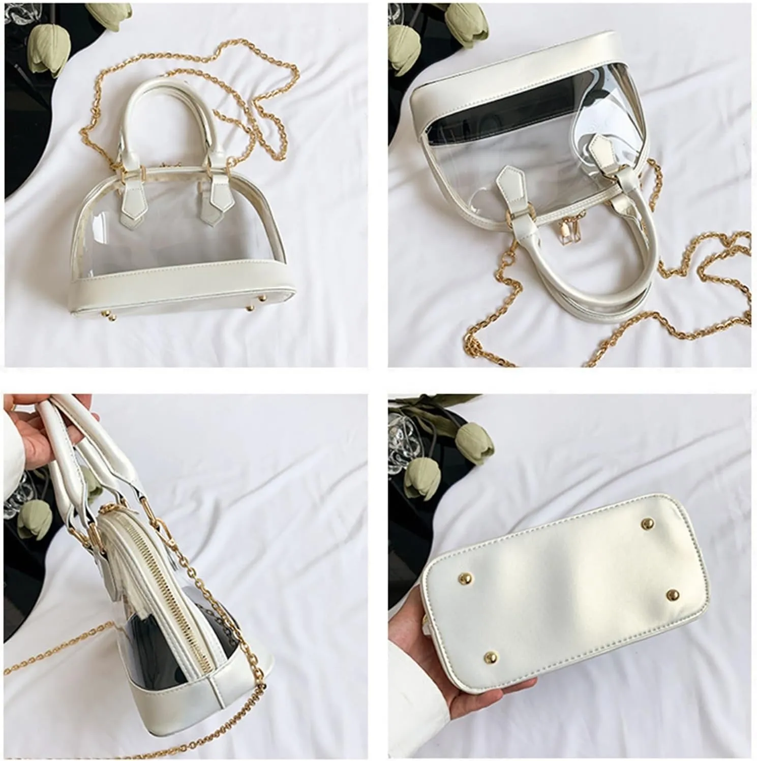 Small Clear Jelly Bags Top Handle Shoulder Crossbody Bags PVC Handbags Purses Satchel(Green)