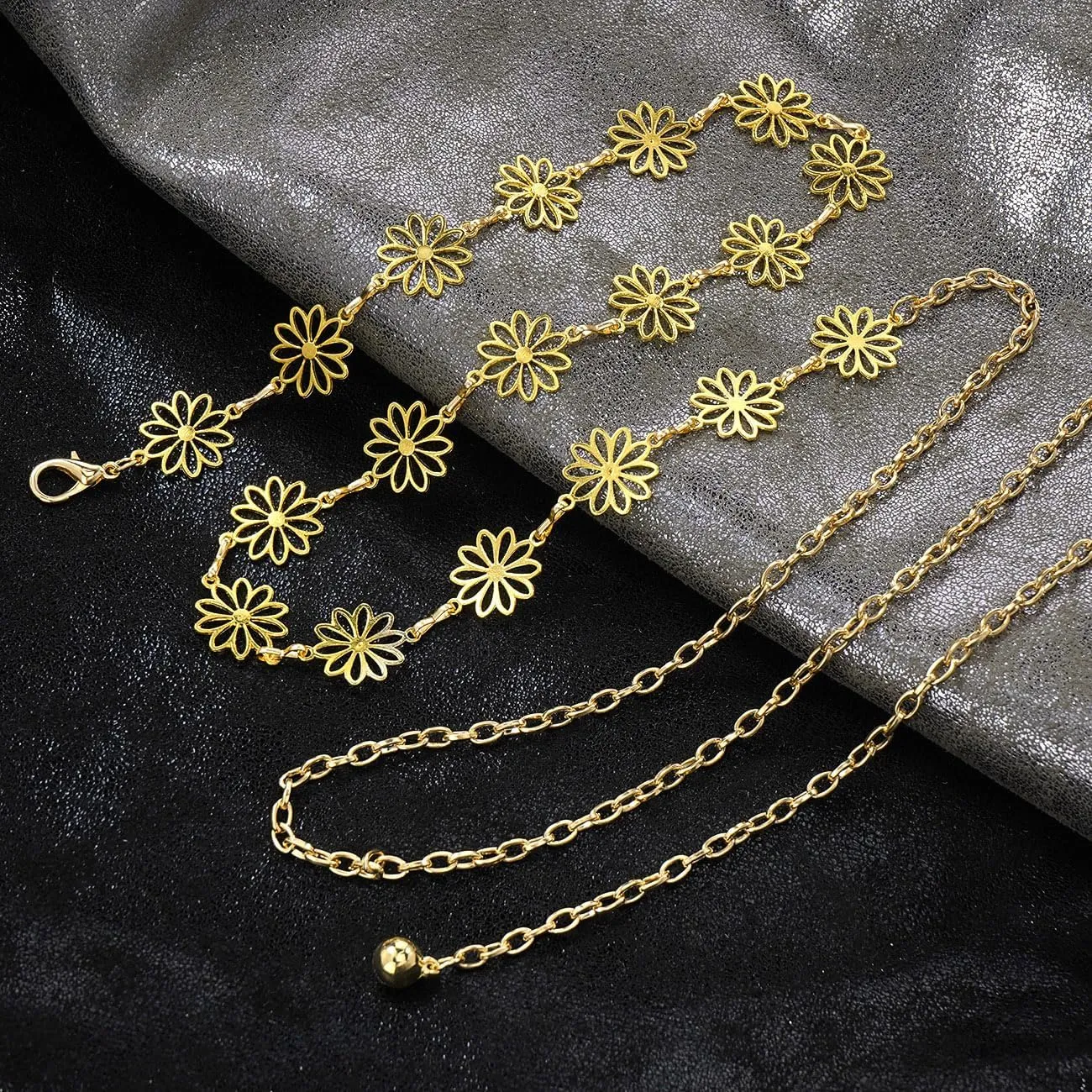 Small Flower Metal Belt Chain - Adjustable Waist Chain for Women's Dresses
