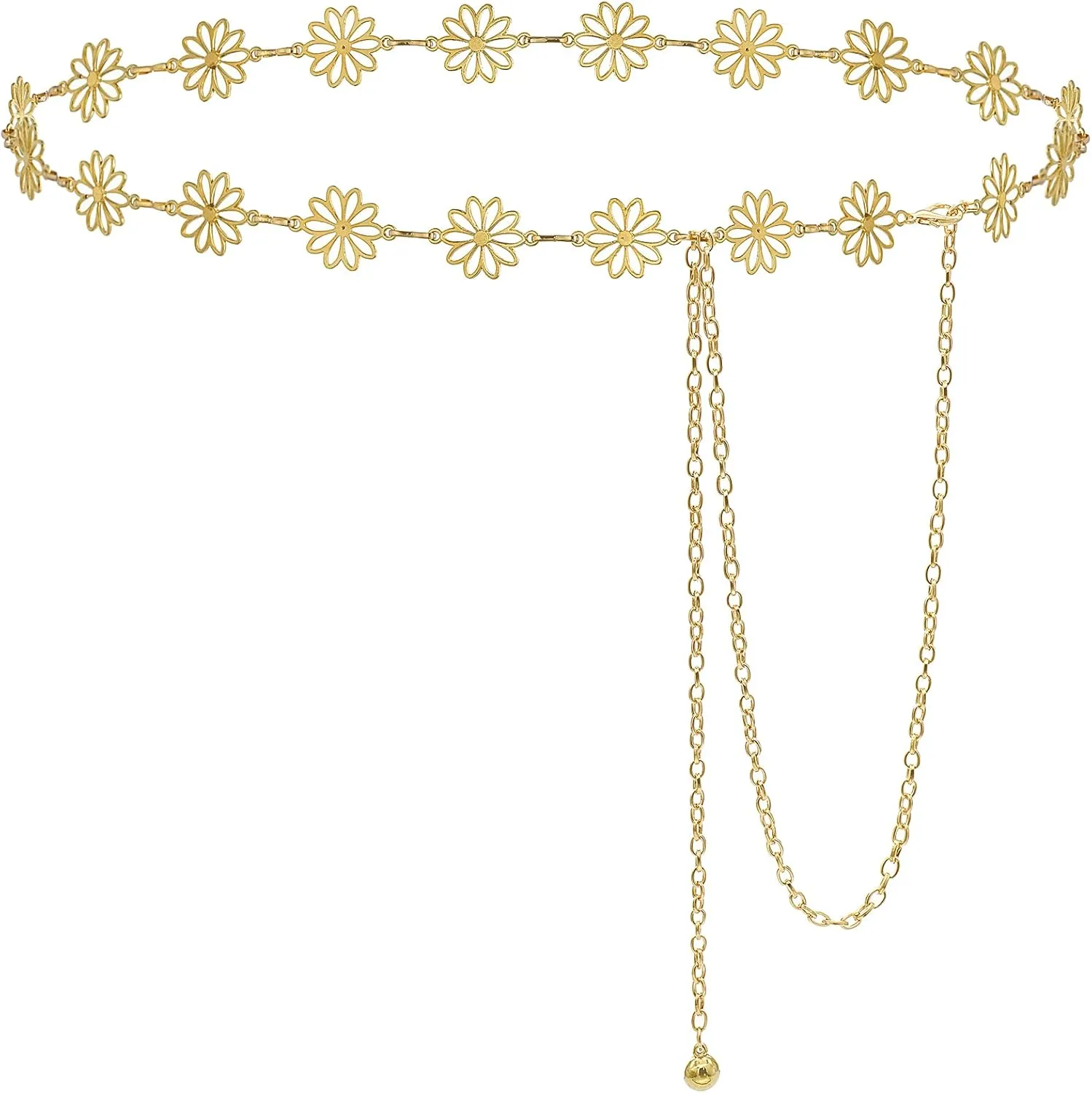 Small Flower Metal Belt Chain - Adjustable Waist Chain for Women's Dresses
