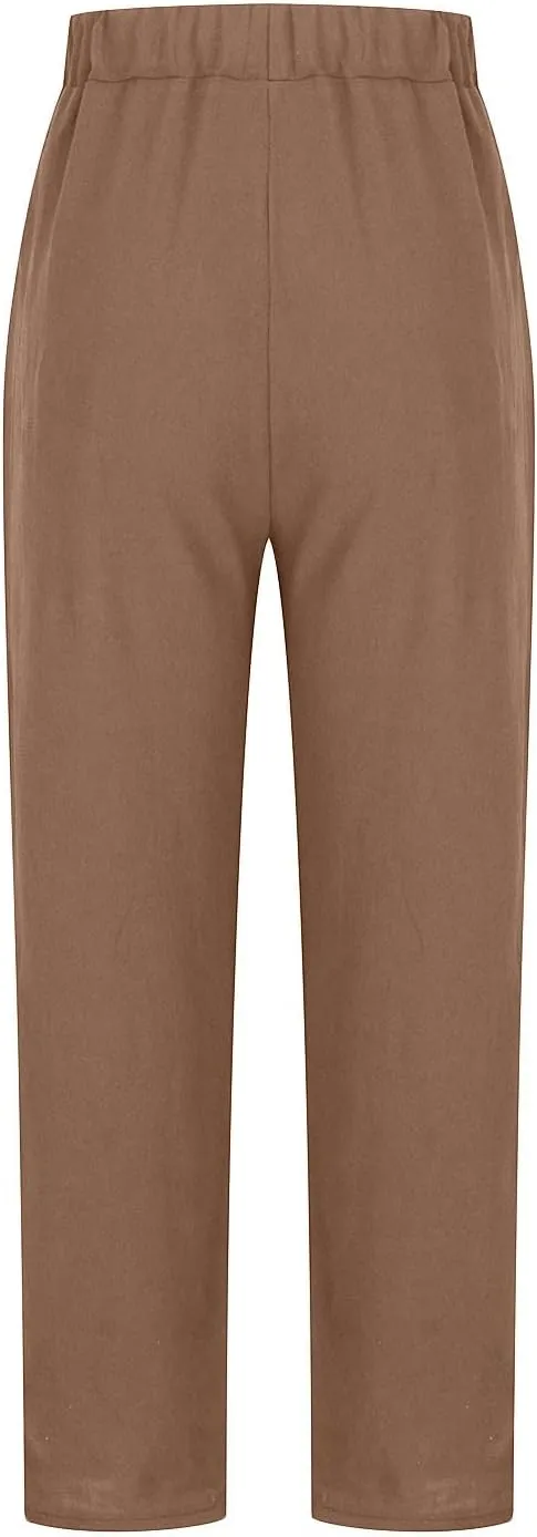SMIDOW Women's Plus Size Cotton Linen Cuff Pants Capri Pants Cropped Pants Tapered Pants Workout Business Pants