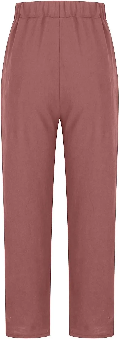 SMIDOW Women's Plus Size Cotton Linen Cuff Pants Capri Pants Cropped Pants Tapered Pants Workout Business Pants