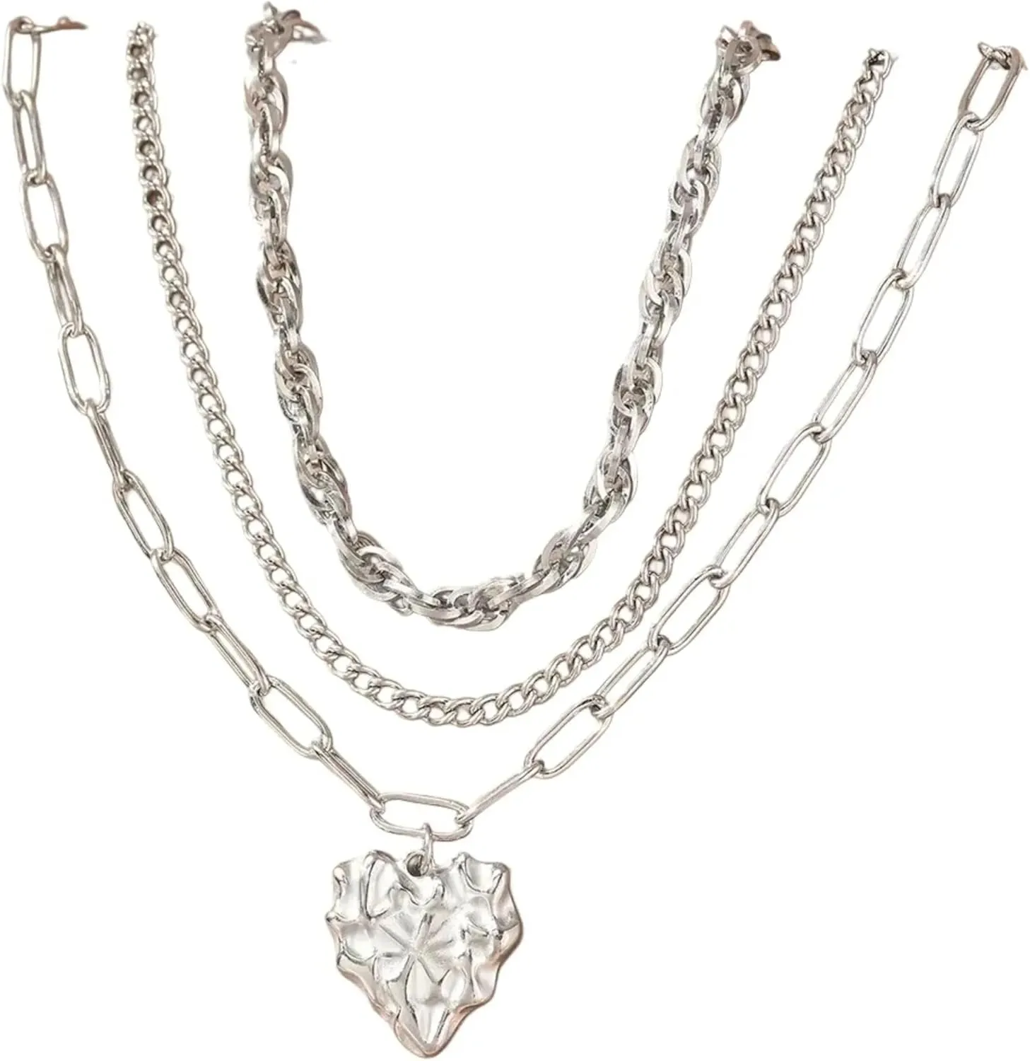 Stacking Layering Necklaces - Stainless Steel Necklaces Asymmetric Heart Pendant Multilayer Chain Atmospheric Necklace For Women Jewelry