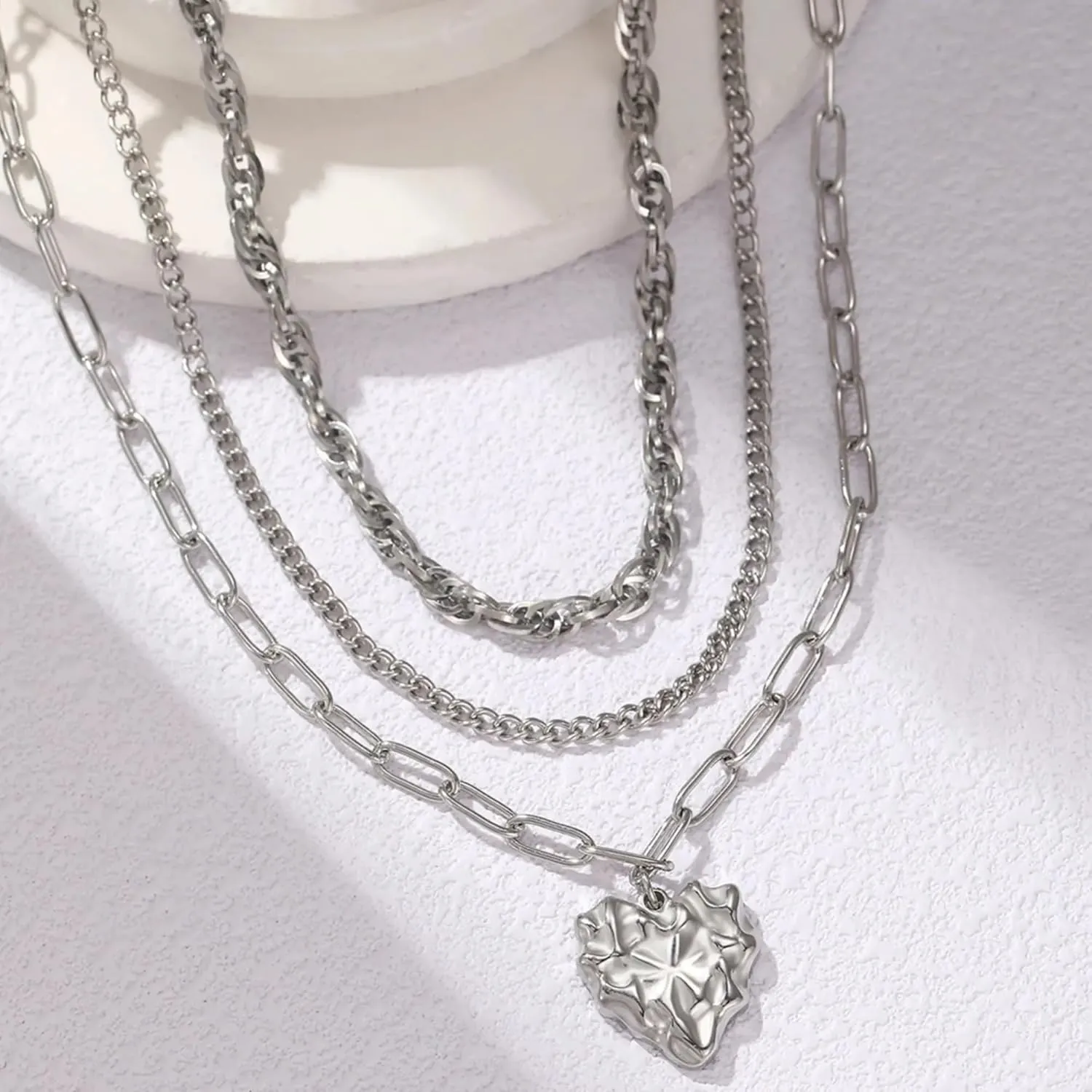 Stacking Layering Necklaces - Stainless Steel Necklaces Asymmetric Heart Pendant Multilayer Chain Atmospheric Necklace For Women Jewelry