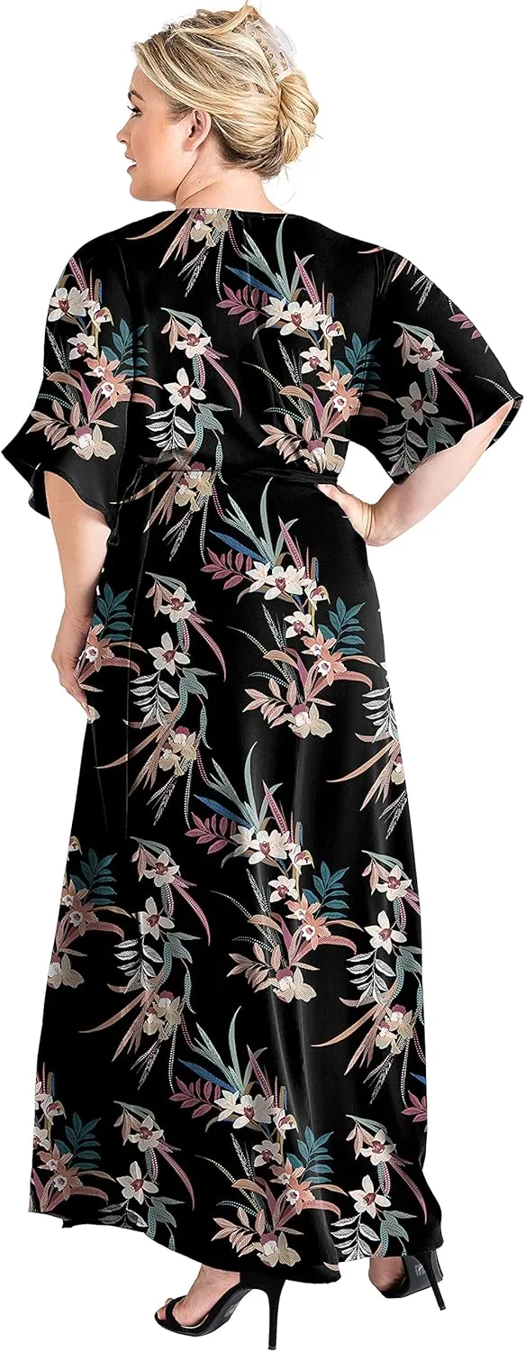 Standards & Practices Women's Plus Size Grey Mauve Short Sleeve V-Neck Wrap Dress Maxi Length