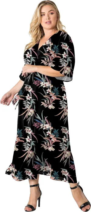 Standards & Practices Women's Plus Size Grey Mauve Short Sleeve V-Neck Wrap Dress Maxi Length