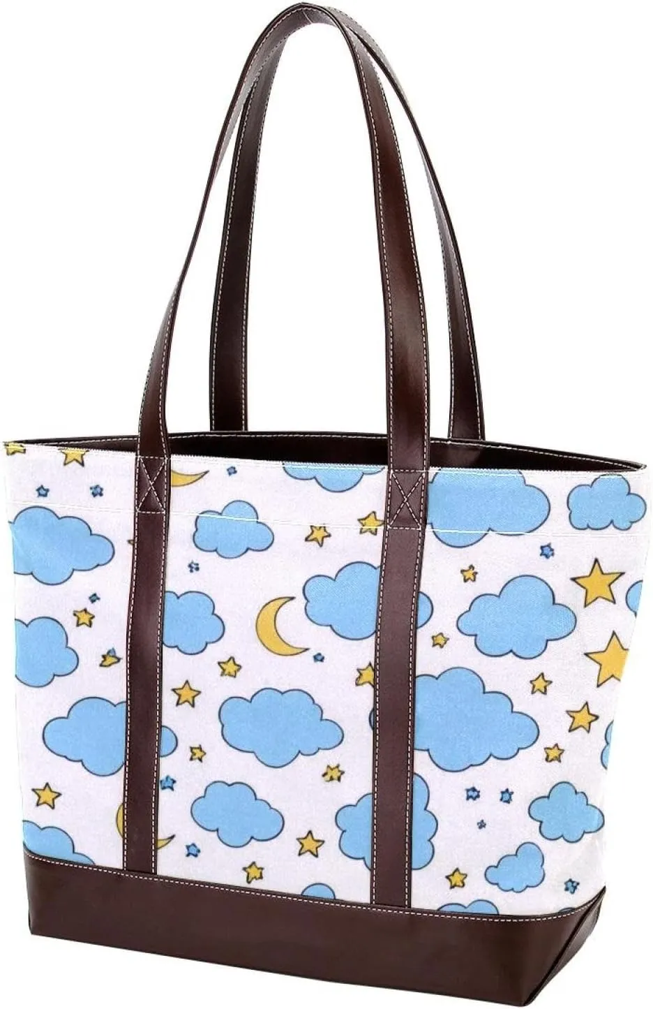 Stars and Moon-1228 Tote Bags Durable Leather Canvas Purses and Handbags for Women Top Handle Shoulder Satchel Hobo Bags