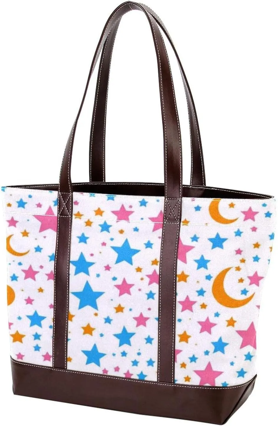 Stars and Moon-1252 Tote Bags Durable Leather Canvas Purses and Handbags for Women Top Handle Shoulder Satchel Hobo Bags