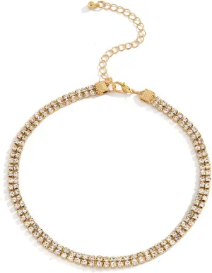 Statement Necklaces for Women, Chain Necklaces for Teen Girls Adjustable Alloy 2 Row Tennis Chain Necklace
