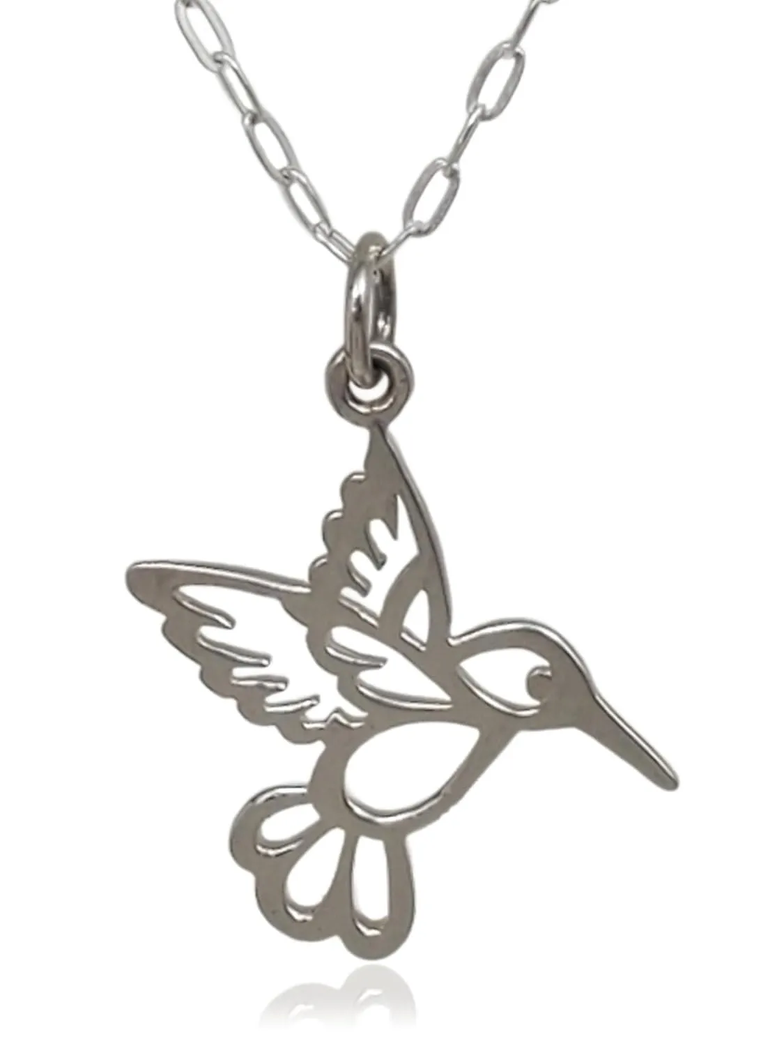 Sterling Silver Tiny Hummingbird Cutout Flat Charm Necklace, 18"