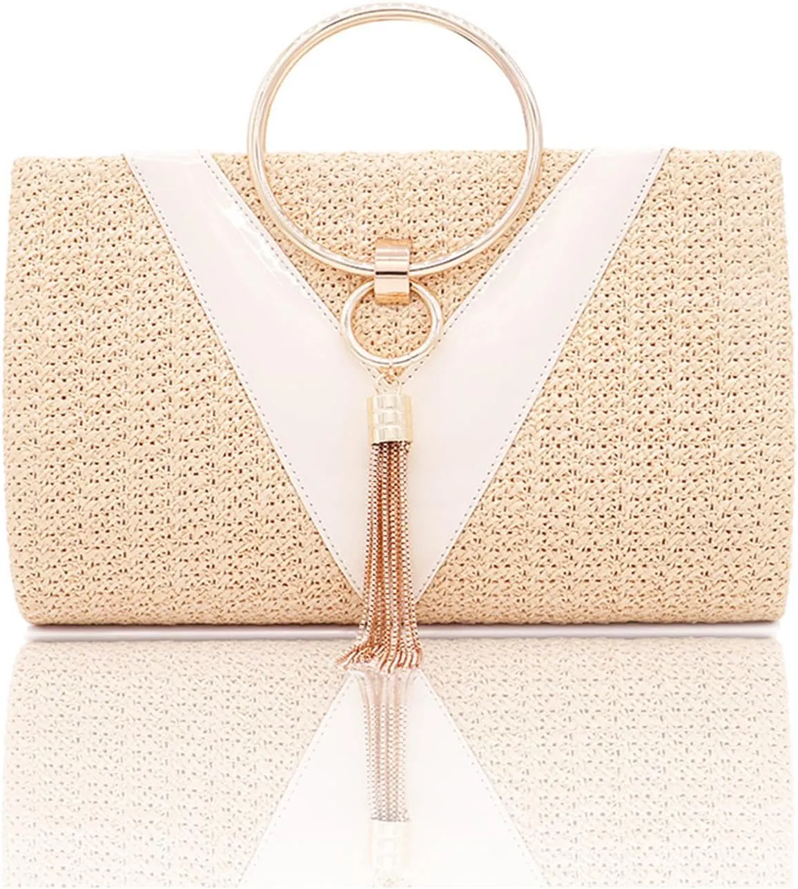 Straw Evening Bag for Women Handwoven Clutch with Tassel Handbag With Detachable Chain Bridal Wedding Purse