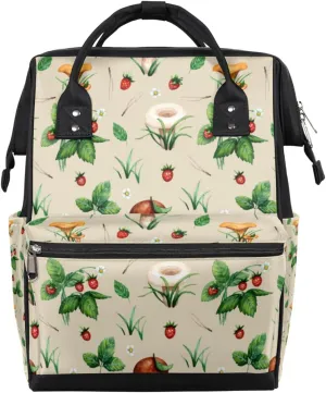 Strawberry Mushrooms Diaper Bag Tote Large Capacity Waterproof with Adjustable Shoulder Strap and Pram Straps Mommy Bag for Hospital Beach Weekender Travel